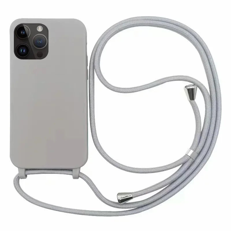 Crossbody Strap Lanyard Silicone Phone Case For iPhone 16 15 14 13 12 Mini 11 Pro Max Plus Candy Color Soft TPU Back Cover
