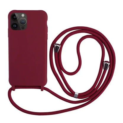 Crossbody Strap Lanyard Silicone Phone Case For iPhone 16 15 14 13 12 Mini 11 Pro Max Plus Candy Color Soft TPU Back Cover