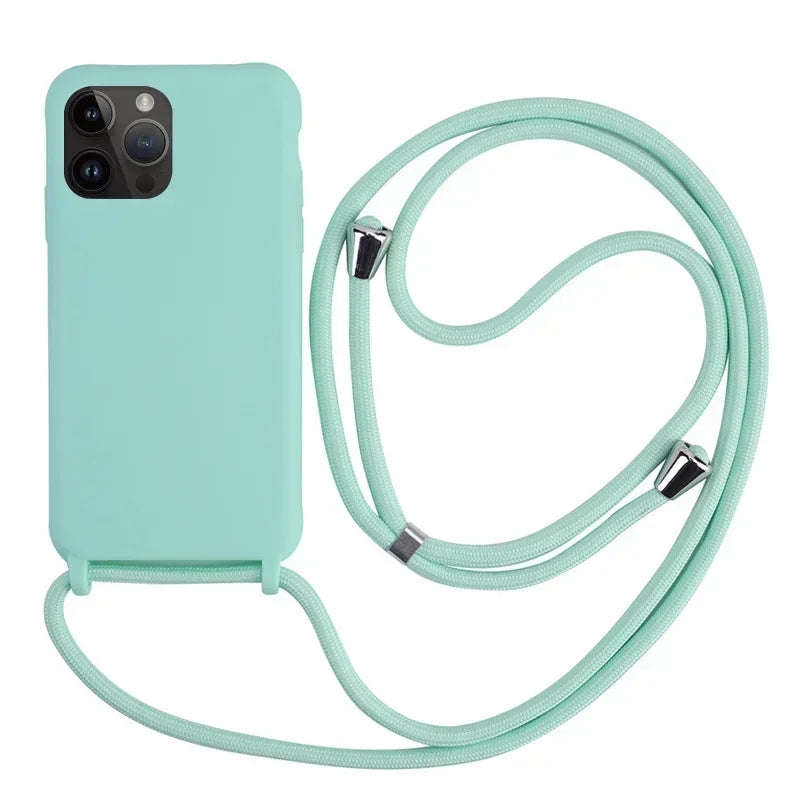 Crossbody Strap Lanyard Silicone Phone Case For iPhone 16 15 14 13 12 Mini 11 Pro Max Plus Candy Color Soft TPU Back Cover