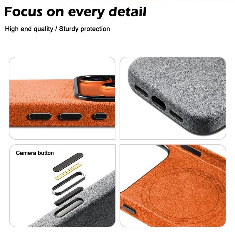 Real Italian Imported for Alcantara Magnetic Case for iPhone 17 Pro Max 17Pro with MagSafe Case Smart Button Protective Cover