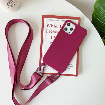 Crossbody Lanyard Cord Soft Silicone Phone Case For iPhone 16 17 15 11 12 14 Pro Max 13 XR X 7 8 Plus Matte Necklace Strap Cover