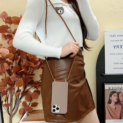 Crossbody Strap Lanyard Silicone Phone Case For iPhone 16 15 14 13 12 Mini 11 Pro Max Plus Candy Color Soft TPU Back Cover