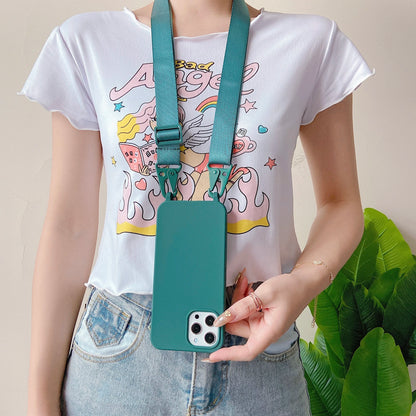 Crossbody Lanyard Cord Soft Silicone Phone Case For iPhone 16 17 15 11 12 14 Pro Max 13 XR X 7 8 Plus Matte Necklace Strap Cover