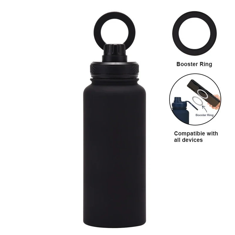 PuraCool Custom Water Bottle with Phone Holder 1L 1000ML 32oz Magnetic Tumbler Flask Personalized Gift