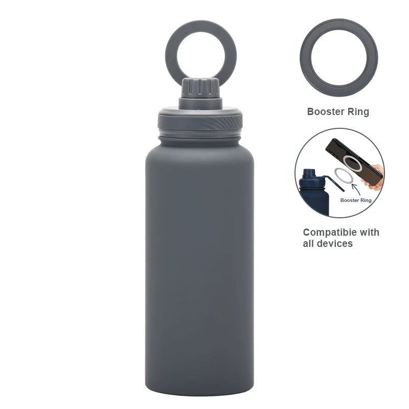 PuraCool Custom Water Bottle with Phone Holder 1L 1000ML 32oz Magnetic Tumbler Flask Personalized Gift