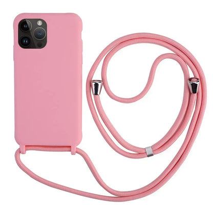 Crossbody Strap Lanyard Silicone Phone Case For iPhone 16 15 14 13 12 Mini 11 Pro Max Plus Candy Color Soft TPU Back Cover