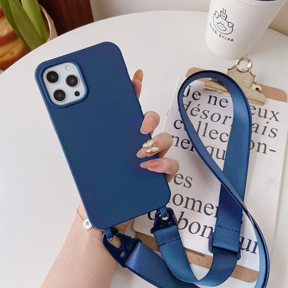Crossbody Lanyard Cord Soft Silicone Phone Case For iPhone 16 17 15 11 12 14 Pro Max 13 XR X 7 8 Plus Matte Necklace Strap Cover