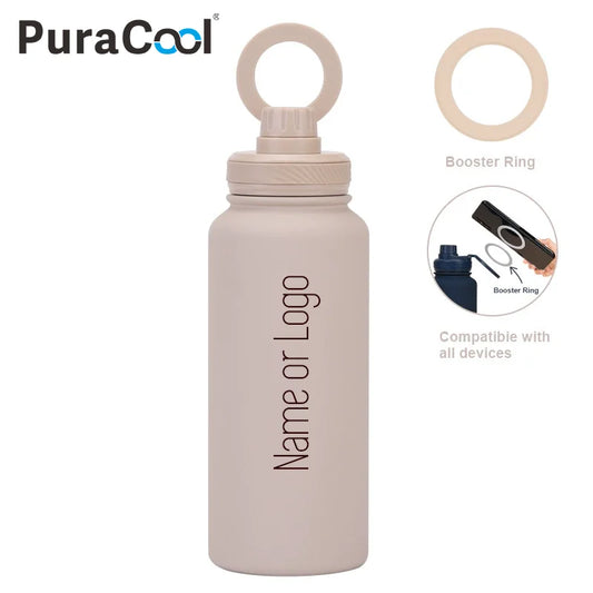 PuraCool Custom Water Bottle with Phone Holder 1L 1000ML 32oz Magnetic Tumbler Flask Personalized Gift