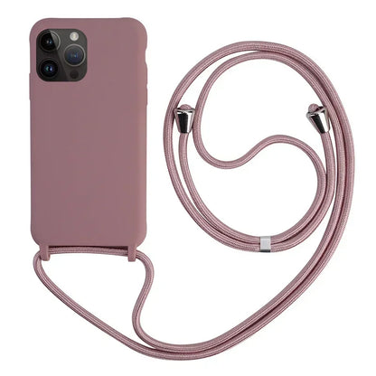 Crossbody Strap Lanyard Silicone Phone Case For iPhone 16 15 14 13 12 Mini 11 Pro Max Plus Candy Color Soft TPU Back Cover