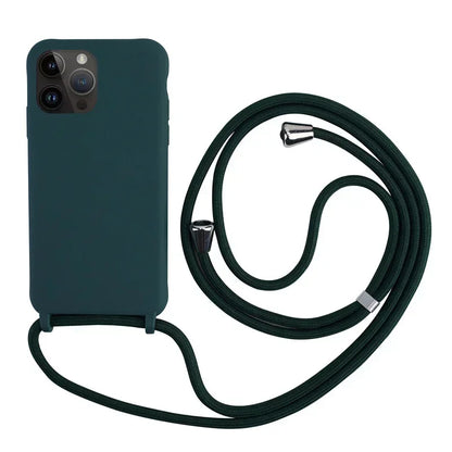 Crossbody Strap Lanyard Silicone Phone Case For iPhone 16 15 14 13 12 Mini 11 Pro Max Plus Candy Color Soft TPU Back Cover