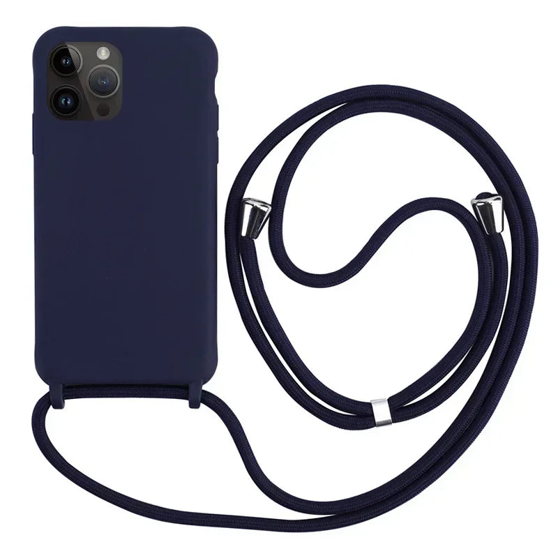 Crossbody Strap Lanyard Silicone Phone Case For iPhone 16 15 14 13 12 Mini 11 Pro Max Plus Candy Color Soft TPU Back Cover