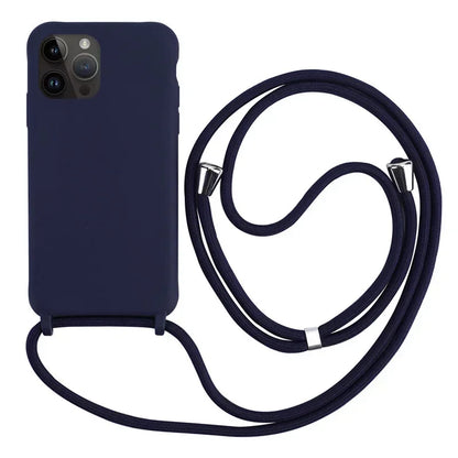 Crossbody Strap Lanyard Silicone Phone Case For iPhone 16 15 14 13 12 Mini 11 Pro Max Plus Candy Color Soft TPU Back Cover