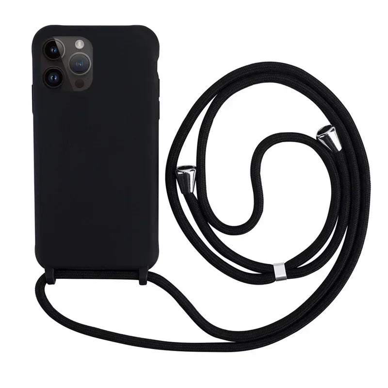 Crossbody Strap Lanyard Silicone Phone Case For iPhone 16 15 14 13 12 Mini 11 Pro Max Plus Candy Color Soft TPU Back Cover