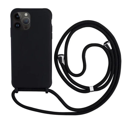 Crossbody Strap Lanyard Silicone Phone Case For iPhone 16 15 14 13 12 Mini 11 Pro Max Plus Candy Color Soft TPU Back Cover