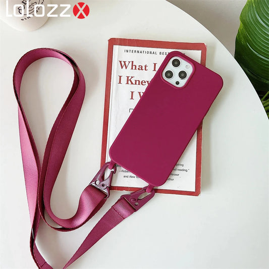 Crossbody Lanyard Cord Soft Silicone Phone Case For iPhone 16 17 15 11 12 14 Pro Max 13 XR X 7 8 Plus Matte Necklace Strap Cover