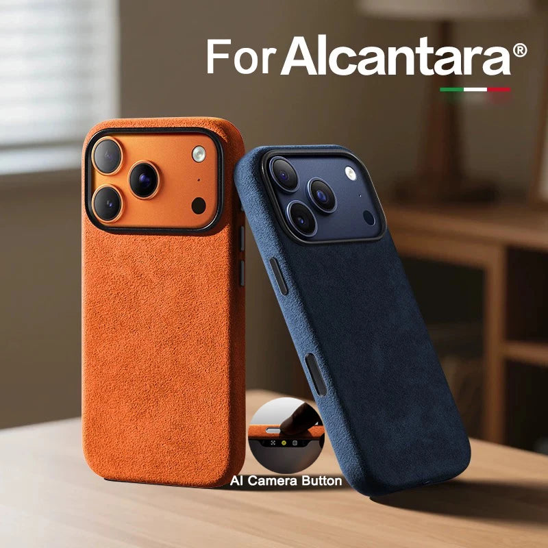 Real Italian Imported for Alcantara Magnetic Case for iPhone 17 Pro Max 17Pro with MagSafe Case Smart Button Protective Cover