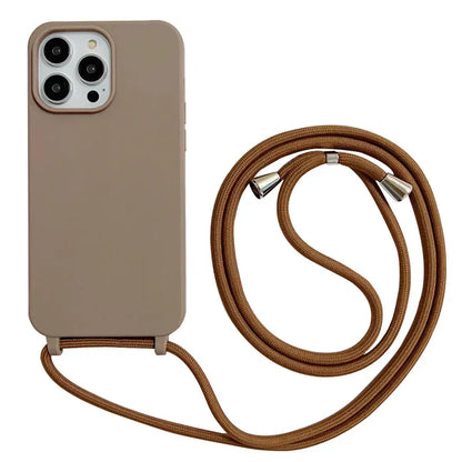 Crossbody Strap Lanyard Silicone Phone Case For iPhone 16 15 14 13 12 Mini 11 Pro Max Plus Candy Color Soft TPU Back Cover